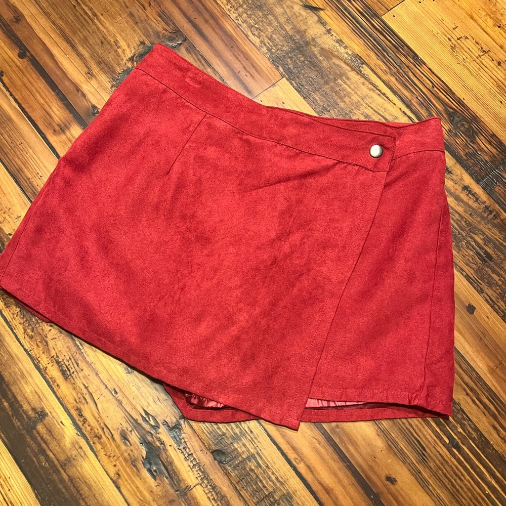 Red suede skort